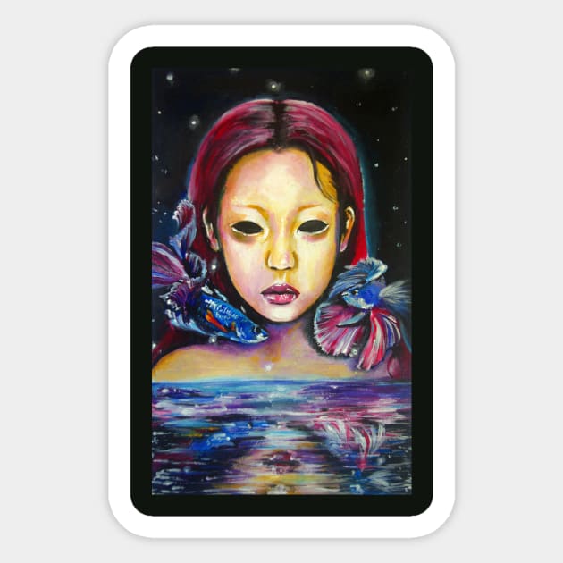 Asian girl with siamese fighting fish Sticker by QuickSilverfish